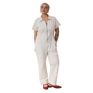 Noble Organic Adult Utility Suit Oat Milk Paprika Stitch Jumpsuit Large NEW